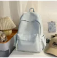 Sac à dos bleu pastel doux avec jolie broderie de nœud, idéal pour l'école et le quotidien. - Sac Seul Grand / Bleu