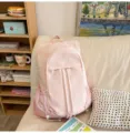 Pink casual sports backpack, stylish candy color large capacity travel school bag for daily use. - Pink Large