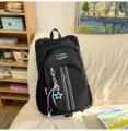 Black minimalist sports backpack for men and women, large capacity travel hiking rucksack. - Rope Star / Black Large