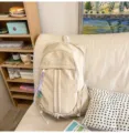 Beige canvas casual backpack, minimalist sports style travel daypack with multiple pockets. - Rope Star / Khaki Large
