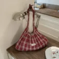 Sac a epaule carreaux rouges femme vintage hobo grand capacite sac sous les bras decontract - Rouge