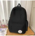 Korean style minimalist black campus backpack, large capacity casual daypack for students. - No Pendant / Black
