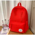 Korean style red canvas backpack for school girls, lightweight daily casual student book bag - No Pendant / Red
