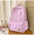 Korean style pastel purple minimalist student backpack with multi pockets and front zipper pocket. - No Pendant / Purple