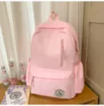 Pink Korean style casual backpack, light school bookbag with front pocket for students. - No Pendant / Pink