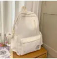 Korean style casual canvas school backpack for women and students, lightweight daily daypack. - Long Legged White Fur Ball / White