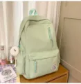 Korean style minimalist light green backpack for students casual daily school book bag - Long Legged White Fur Ball / Green