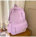 Lightweight casual purple school backpack with cute plush ball pendant for student use. - Long Legged White Fur Ball / Purple