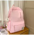 Pink casual school backpack for students, lightweight daily college style book bag with pockets. - Long Legged White Fur Ball / Pink