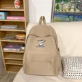Korean style canvas backpack for women, large capacity solid color school bag for students. - S / Khaki