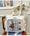 Bolso ita de lona blanca de estilo ins japonés con un bolsillo frontal transparente y peluche. - Bolsa Individual / Blanco