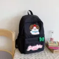 Black canvas casual backpack featuring cute embroidered puppy patch and stylish pink text design. - Black Large