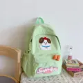 Light green cute puppy backpack, Japanese style casual canvas bookbag for women, large capacity. - Green Large