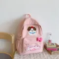 Pink cute dog embroidery casual backpack large capacity fashion school bag daily use - Pink Large
