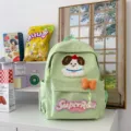 Cute Japanese style casual light green canvas backpack with dog patch and bow for daily use. - Green Small