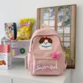 Cute pink canvas backpack for women, casual Japanese style school bag with lovely dog patch. - Pink Small