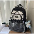 Japanese style sweet transparent ita backpack for students, black and white cute school bag - Backpack (No Pendant No Transparent Window Interior) / Black