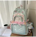 Sweet style transparent window green and white dual-shoulder backpack with bow for students. - Backpack (No Pendant No Transparent Window Interior) / Green