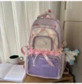 Japanese style sweet cute transparent ita backpack high school student light pink purple casual daypack - Backpack (No Pendant No Transparent Window Interior) / Purple