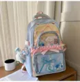 Sweet Japanese style sweet transparent ita backpack with cute rabbit pendant for daily school use. - Backpack + Milk Blue Bow Bunny Pendant / Blue
