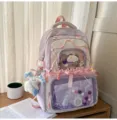 Cute Japanese style Ita backpack with transparent window, sweet school bag for teens and students. - Backpack + Milk Blue Bow Bunny Pendant / Purple