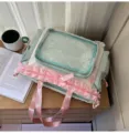 Sweet transparent ita-bag backpack with pink ruffles and clear window for student daily use - Single Shoulder Bag (No Pendant No Transparent Window Interior) / Green