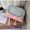 Japanese sweet cute transparent ita bag pastel bow ruffle school backpack for teens - Single Shoulder Bag (No Pendant No Transparent Window Interior) / Blue