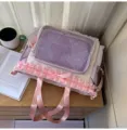 Japanese sweet style transparent ita bag pink bow ruffles purple white shoulder bag student - Single Shoulder Bag (No Pendant No Transparent Window Interior) / Purple
