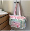 Sweet Japanese style ita bag with clear window, pink bows, and ruffles. Cute pastel backpack. - Single Shoulder Bag + Milk Blue Bow Bunny Pendant / Green