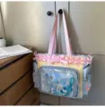 Japanese sweet pastel transparent ita bag with cute bow and ruffle design for daily school use. - Single Shoulder Bag + Milk Blue Bow Bunny Pendant / Blue