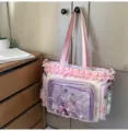Kawaii ita bag transparent pocket cute pink purple shoulder tote bag for school daily use - Single Shoulder Bag + Milk Blue Bow Bunny Pendant / Purple