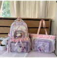 Sweet Japanese ita backpack set, pink and white transparent window design, cute school bag. - Two-Piece Set + Milk Blue Bow Bunny Pendant / Purple