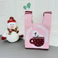 Borsa a mano in maglia rosa con simpatico pupazzo di neve e motivo Buon Natale, borsa. - Tazza Rosa Pupazzo di Neve