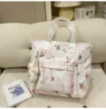 Süße japanische Schmetterling Druck Damen Handtasche Schultertasche mit Reißverschluß - Nachhilfe Tasche (Mit Anhänger) / Rosa