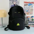 Black canvas student backpack, casual daily school bookbag with cool letter prints and pockets. - No Pendant / L / Black