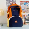 Cute color-blocking student backpack, large capacity travel schoolbag in orange and blue. - No Pendant / L / Orange