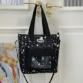 Schwarze Tragetasche mit Sternenmuster, transparenter Vordertasche und Schultergurt. - Ohne Anhänger / Schwarz