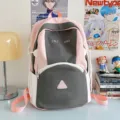 Cute pink and grey colorblock student backpack, large capacity casual travel bookbag for girls. - No Pendant / L / Pink