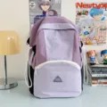 Cute color-block student backpack large capacity casual daypack for college and school girls - No Pendant / L / Purple