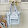 Hellblaue Studenten Umhängetasche mit Sternenmuster und transparentem Fach, süße Tasche. - Ohne Anhänger / Blau