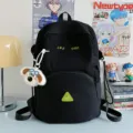 Black student backpack large capacity casual daypack with cute plush pendant and letters - Glasses Dog Pendant / L / Black