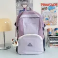 Cute color-block student backpack for women and girls, large capacity travel school bag. - Glasses Dog Pendant / L / Purple