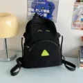 Black canvas backpack for women and students, cute contrast design, large capacity travel bag. - No Pendant / S / Black