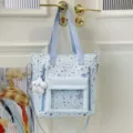 Japanischer blauer Sternen-Canvas-Tragetasche, süße Umhängetasche mit transparenter Tasche. - Mit Anhänger / Blau