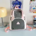 Pink grey color-blocking student backpack, cute large capacity travel school bag - No Pendant / S / Pink