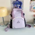 Purple color block school backpack for teen girls, cute casual daypack for students - No Pendant / S / Purple