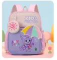 Kids pink school backpack, cute cartoon waterproof kindergarten bookbag with small pouch. - Deep purple