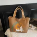 Casual large capacity canvas tote bag for women, stylish shoulder bag for daily commute. - No Pendant / Caramel color