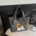 Casual canvas tote bag large capacity shoulder bag for women daily commute school bag - With Pendant / Dark Brown