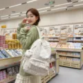 Korean style cute corduroy school backpack with star print, lace trim and puppy pendant for daily travel - Small with Pendant / White